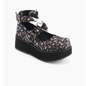 DEMONIA Floral Mary Jane Platforms with Heart Detail